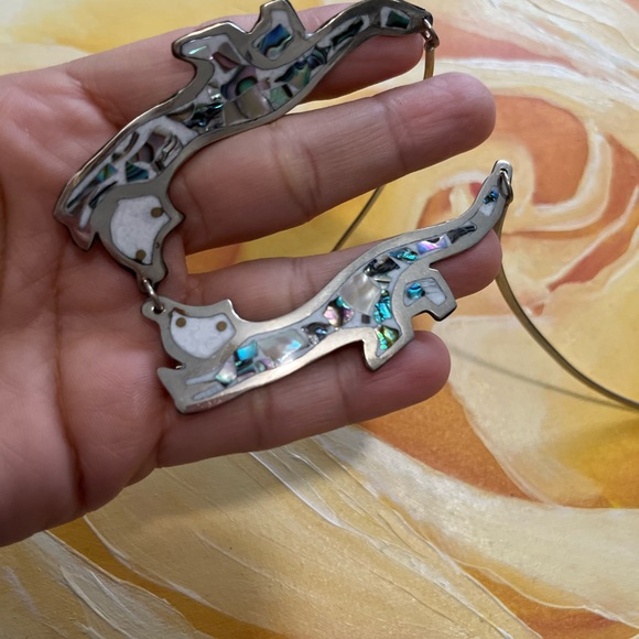 Mexican Alpaca Silver mother of pearl Neclace cat figures - Picture 7 of 8